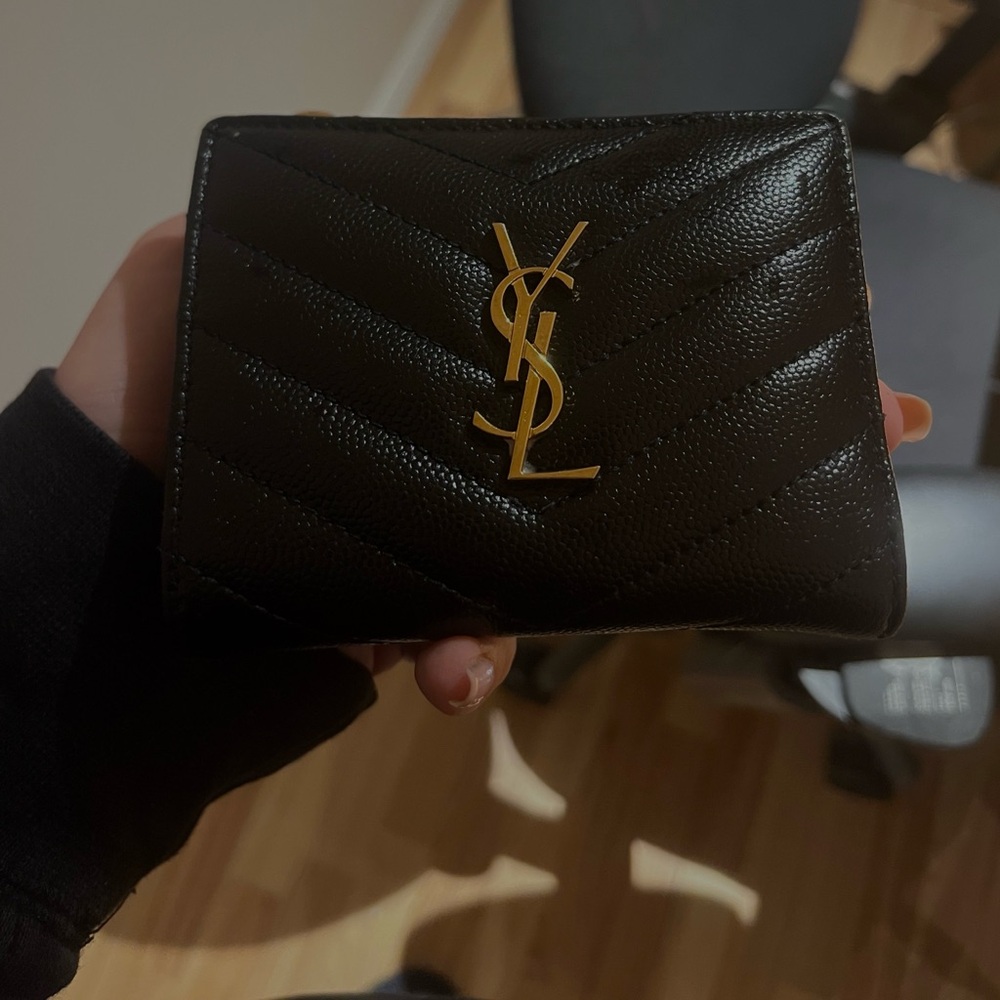 Yves Saint Laurent Black Quilted Wallet with Gold Logo